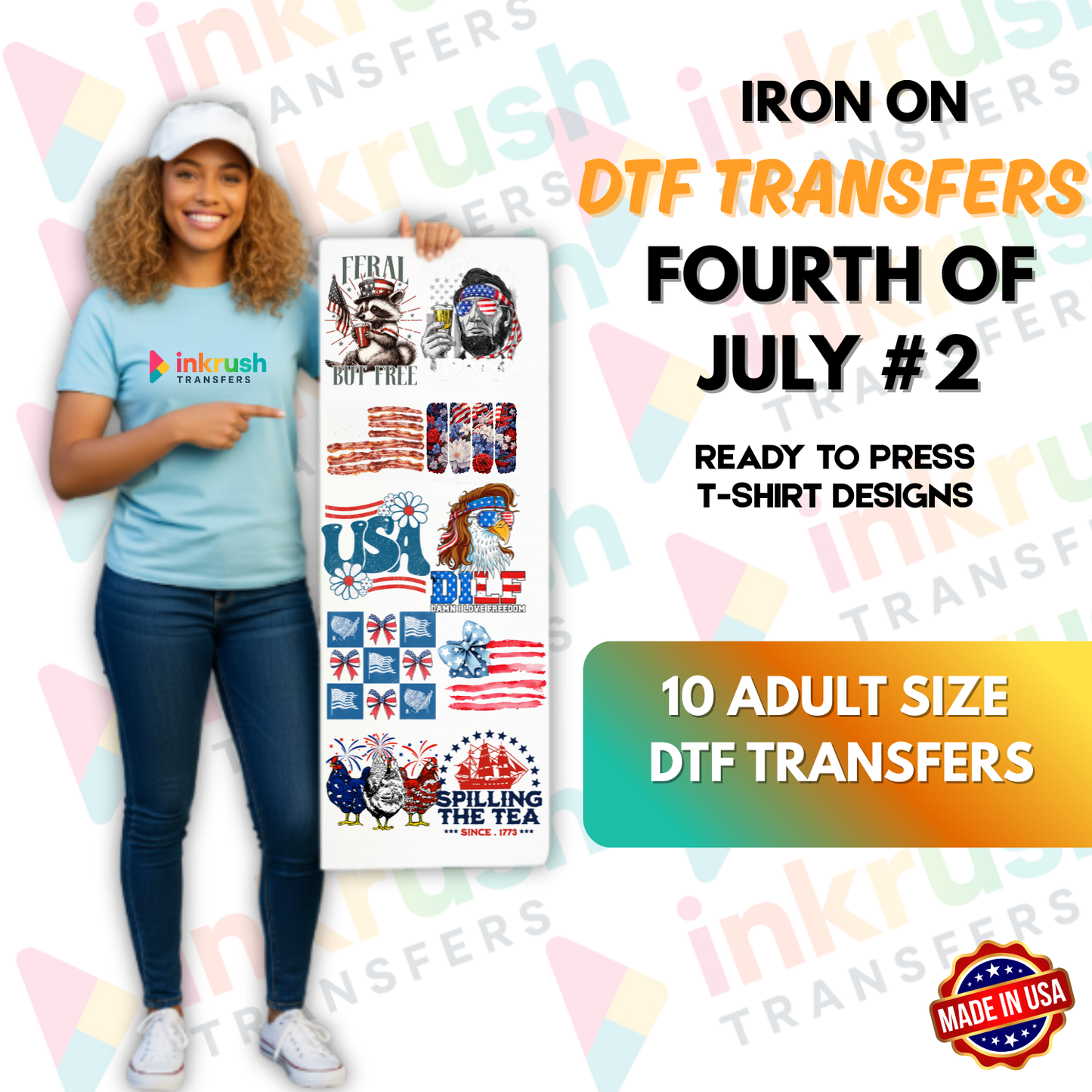 Fourth of July Bundle #2 – Vintage Americana & Badges (22″, 10 Adult Transfers)