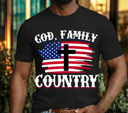God Family Country American Flag Cross – Patriotic DTF Transfer