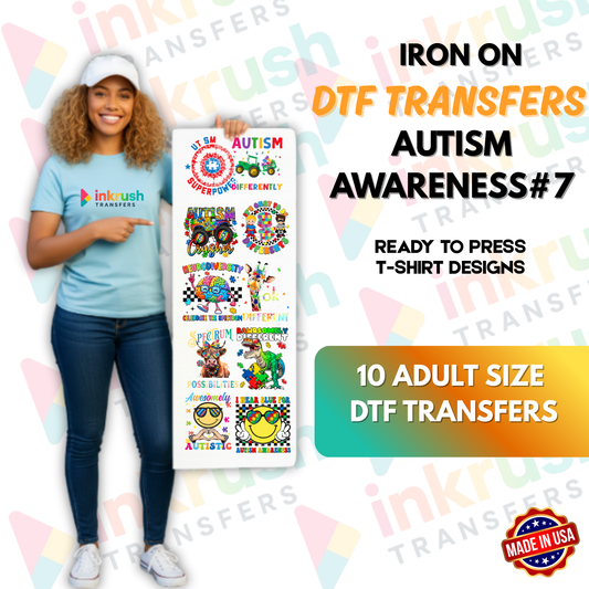 Autism Awareness Bundle #7 – Pastel Puzzle Aesthetic (22″ Gang Sheet, 10 Transfers)