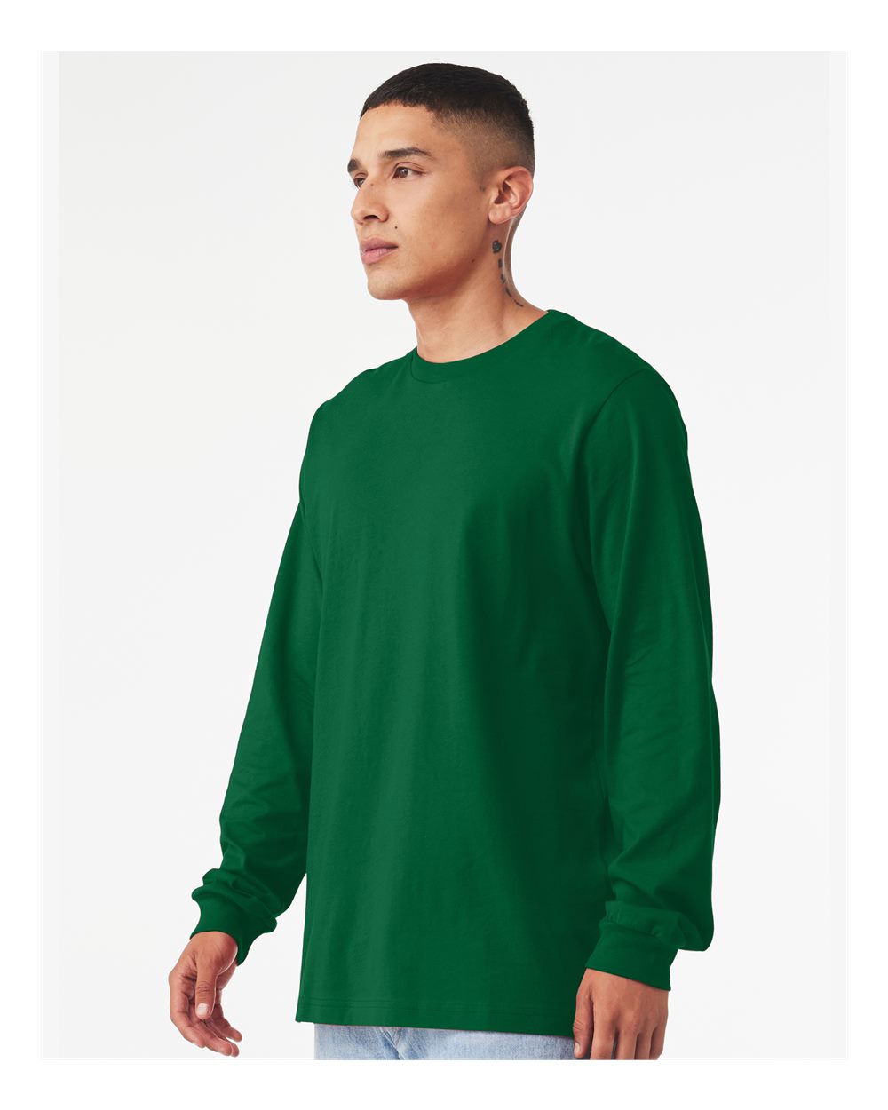 BELLA + CANVAS 3501 Unisex Jersey Long Sleeve Tee - Kelly - On Model Side