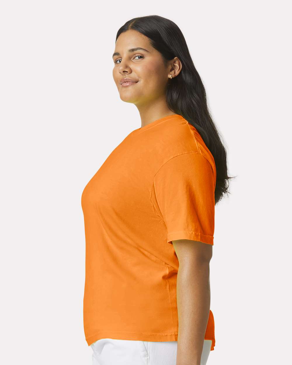 Comfort Colors 1717 Unisex Garment-Dyed Heavyweight T-Shirt - Bright Orange - On Model Side