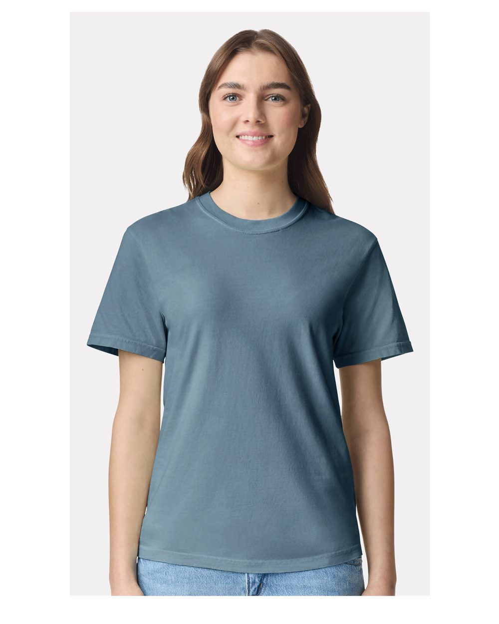 Comfort Colors 1717 Unisex Garment-Dyed Heavyweight T-Shirt - Ice Blue - On Model Front