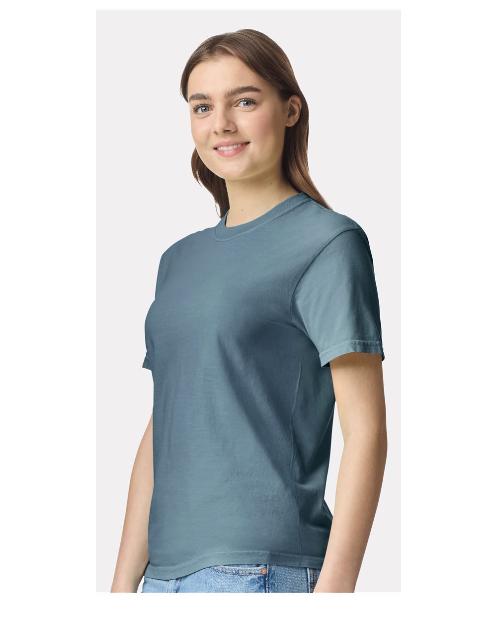 Comfort Colors 1717 Unisex Garment-Dyed Heavyweight T-Shirt - Ice Blue - On Model Side