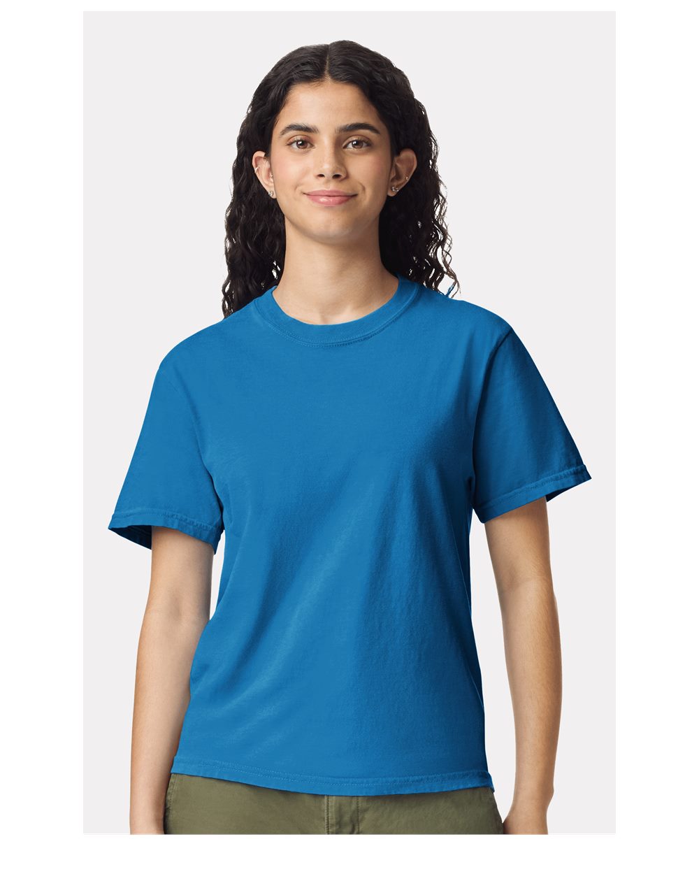 Comfort Colors 1717 Unisex Garment-Dyed Heavyweight T-Shirt - Royal Caribe - On Model Front