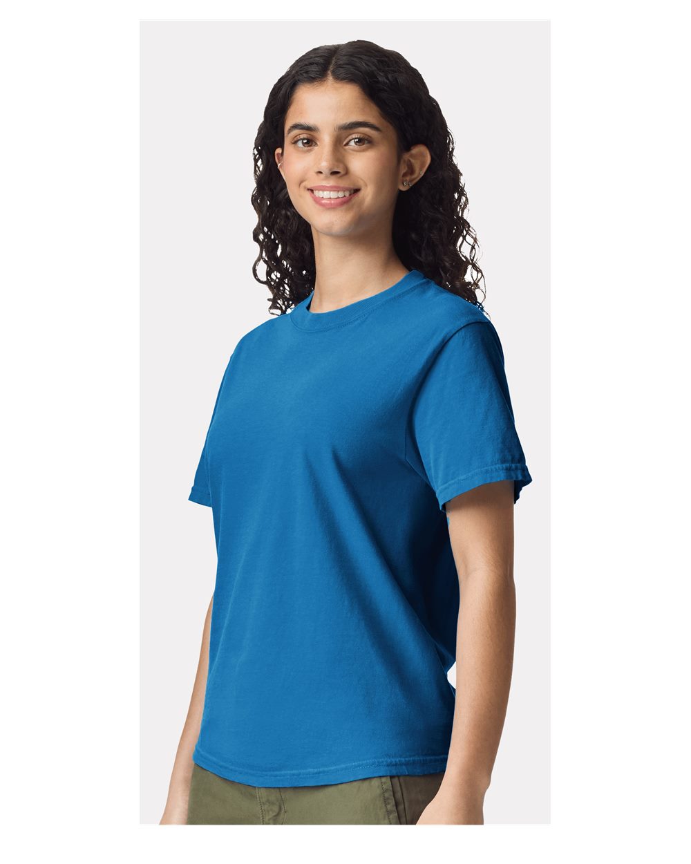 Comfort Colors 1717 Unisex Garment-Dyed Heavyweight T-Shirt - Royal Caribe - On Model Side