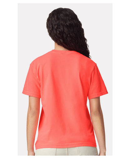 Comfort Colors 1717 Unisex Garment-Dyed Heavyweight T-Shirt - Neon Red Orange - On Model Back