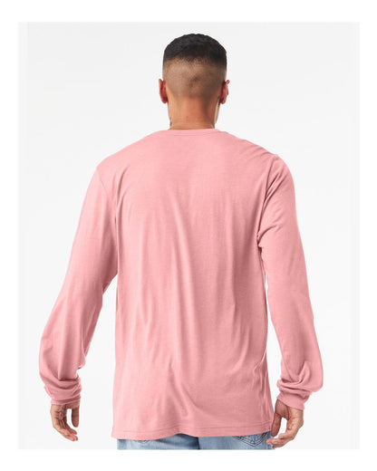 BELLA + CANVAS 3501 Unisex Jersey Long Sleeve Tee - Pink - On Model Back