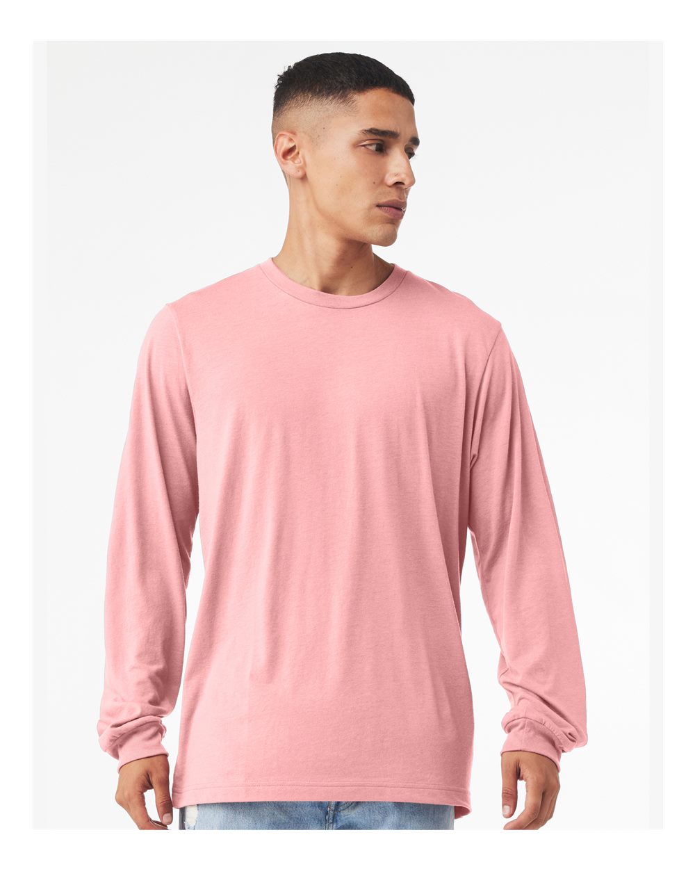 BELLA + CANVAS 3501 Unisex Jersey Long Sleeve Tee - Pink - On Model Front