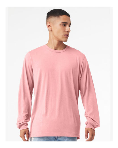BELLA + CANVAS 3501 Unisex Jersey Long Sleeve Tee - Pink - On Model Front