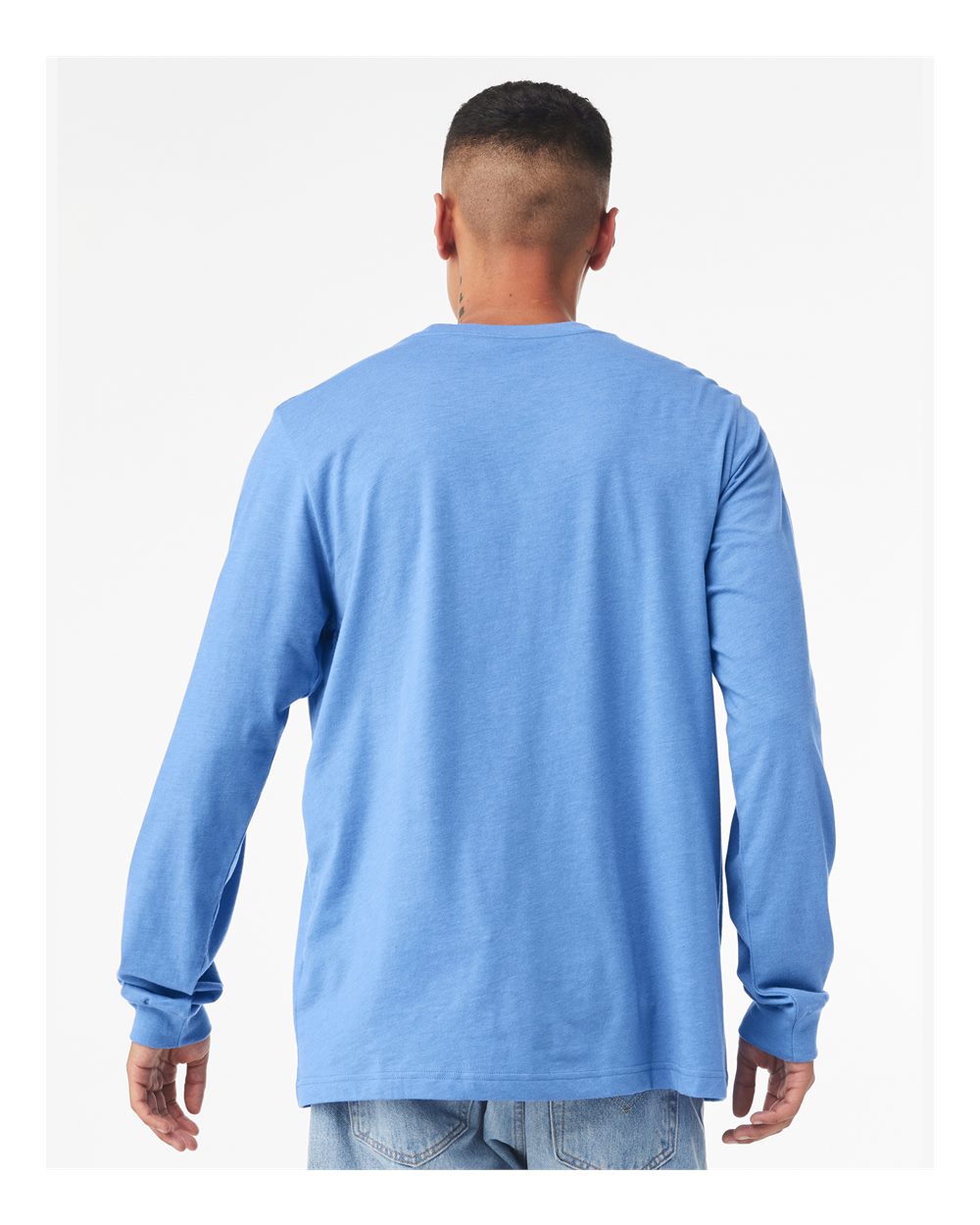 BELLA + CANVAS 3501 Unisex Jersey Long Sleeve Tee - Carolina Blue - On Model Back
