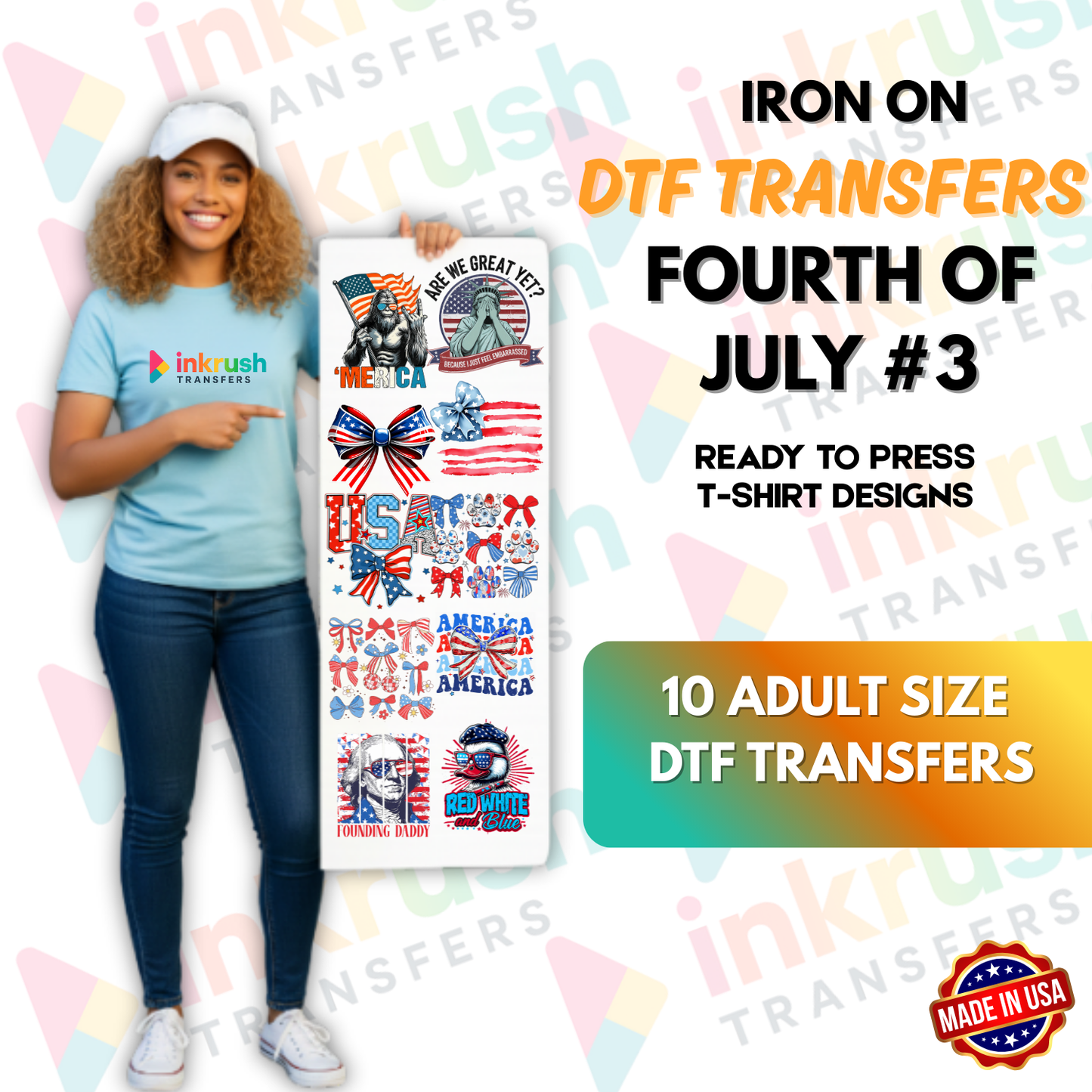 Fourth of July Bundle #3 – Parade Team & Spirit (22″, 10 Adult Transfers)