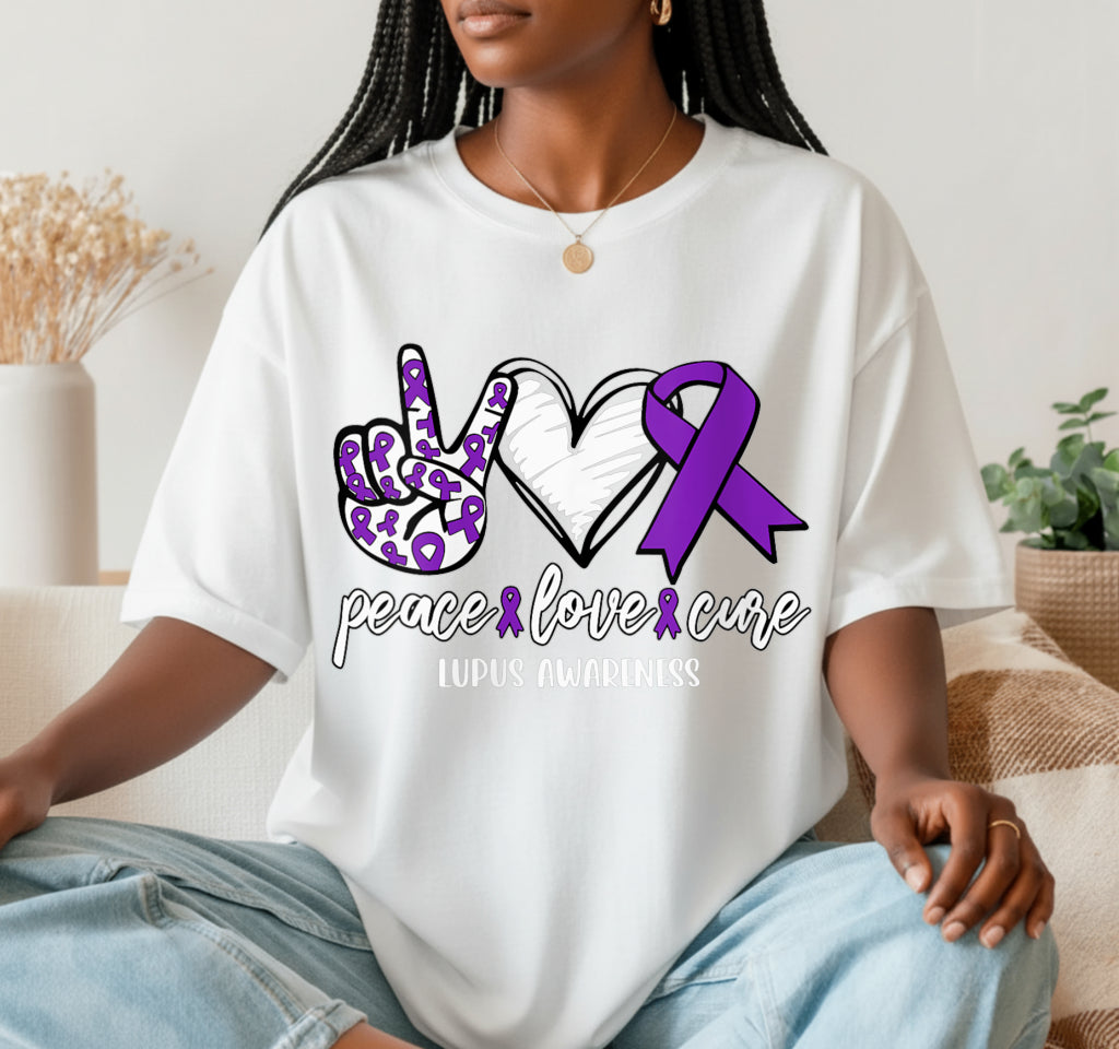 PEACE LOVE CURE – Lupus Awareness DTF Transfer