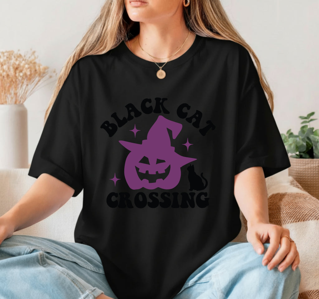 Black Cat Crossing – Halloween DTF Transfer