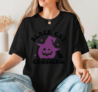 Black Cat Crossing – Halloween DTF Transfer