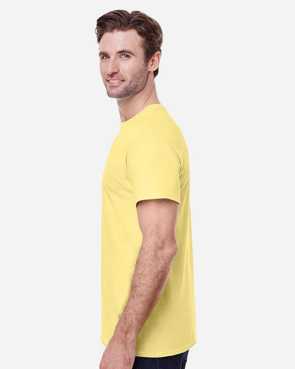 Gildan 5000 Unisex Heavy Cotton™ T-Shirt - Cornsilk - On Model Side
