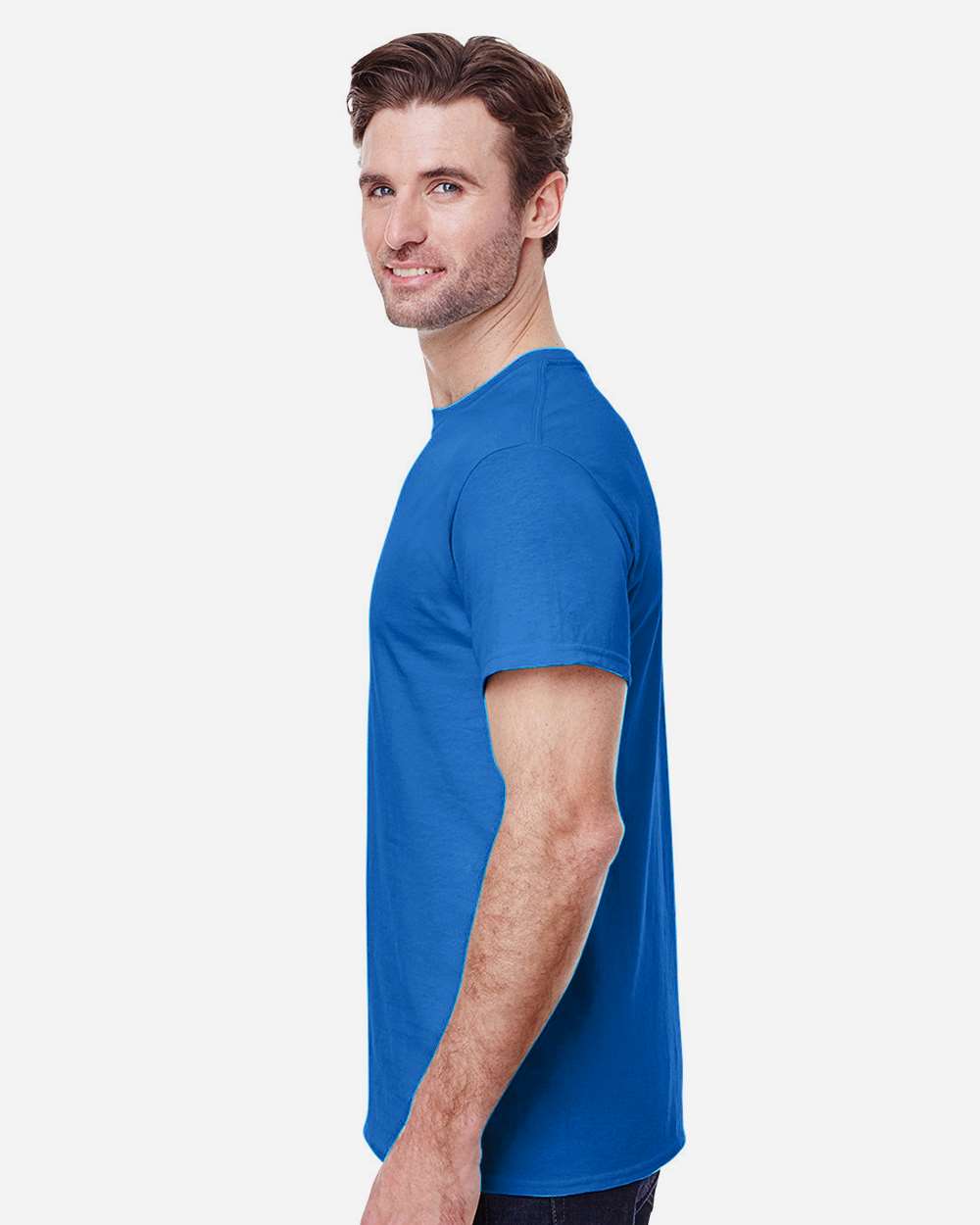 Gildan 5000 Unisex Heavy Cotton™ T-Shirt - Neon Blue - On Model Side