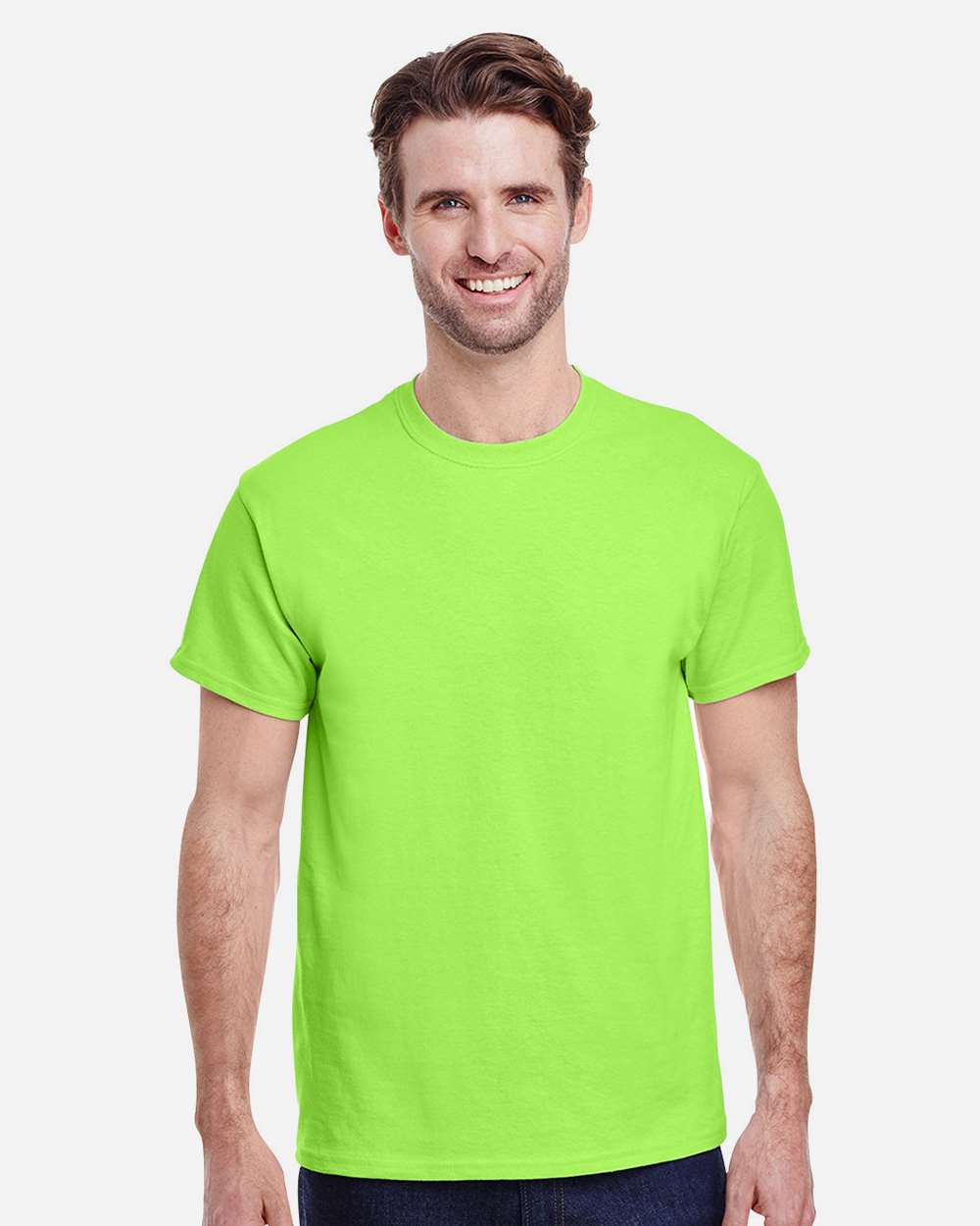 Gildan 5000 Unisex Heavy Cotton™ T-Shirt - Neon Green - On Model Front