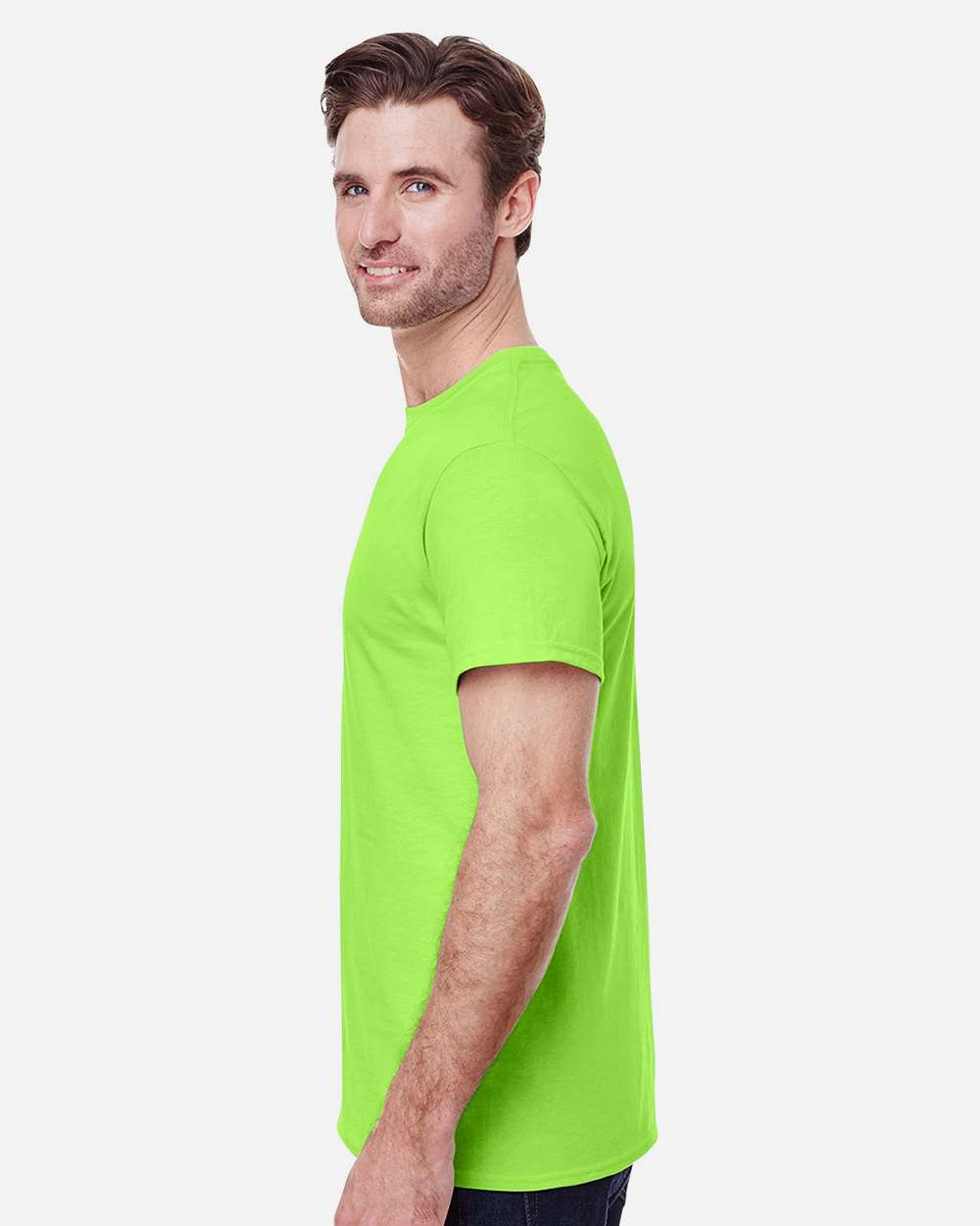 Gildan 5000 Unisex Heavy Cotton™ T-Shirt - Neon Green - On Model Side