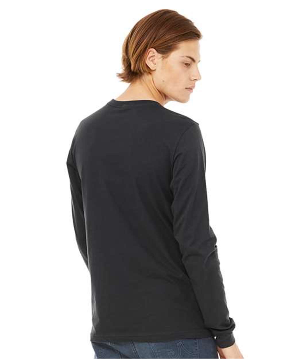 BELLA + CANVAS 3501 Unisex Jersey Long Sleeve Tee - Dark Grey - On Model Back