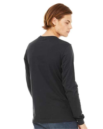 BELLA + CANVAS 3501 Unisex Jersey Long Sleeve Tee - Dark Grey - On Model Back