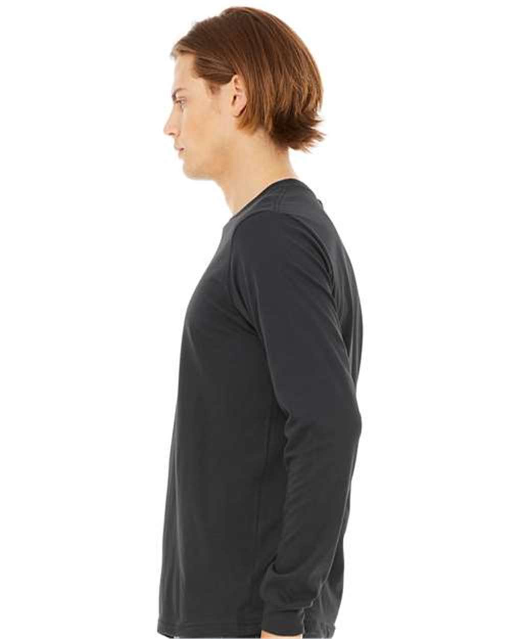 BELLA + CANVAS 3501 Unisex Jersey Long Sleeve Tee - Dark Grey - On Model Side