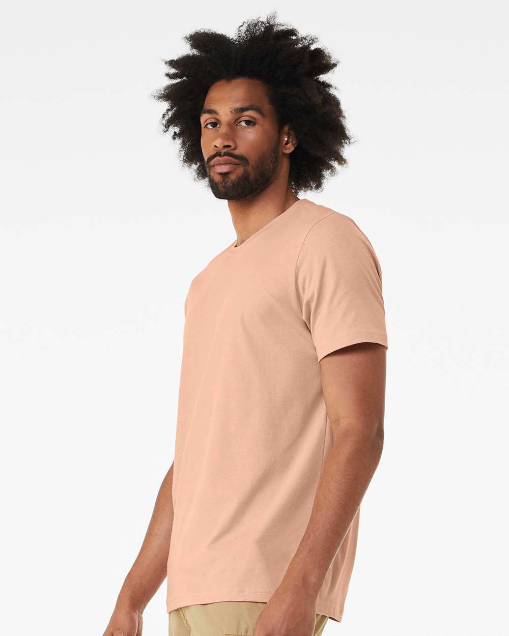 BELLA + CANVAS 3001 Jersey Tee - Peach - On Model Side