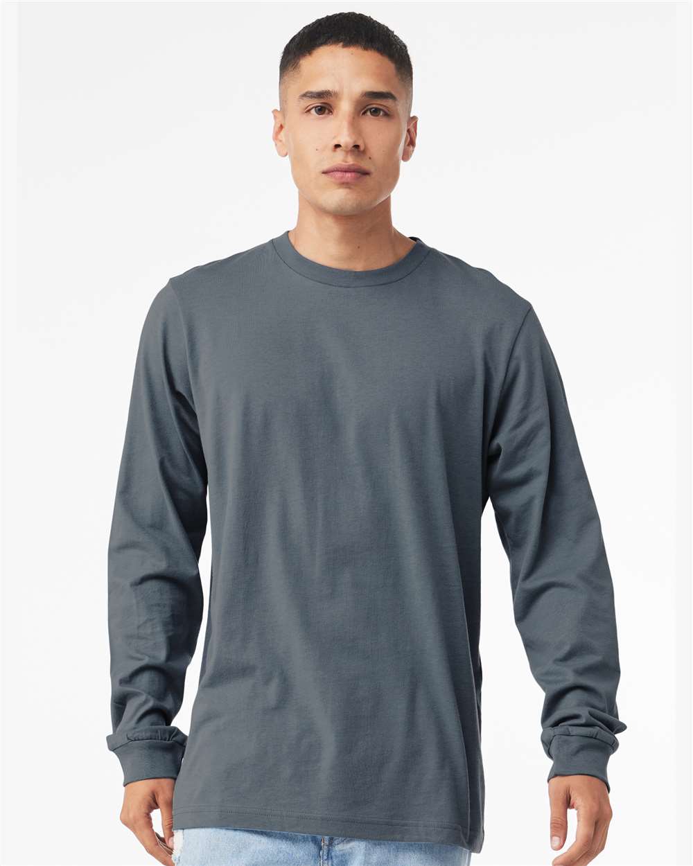 BELLA + CANVAS 3501 Unisex Jersey Long Sleeve Tee - Steel Blue - On Model Front