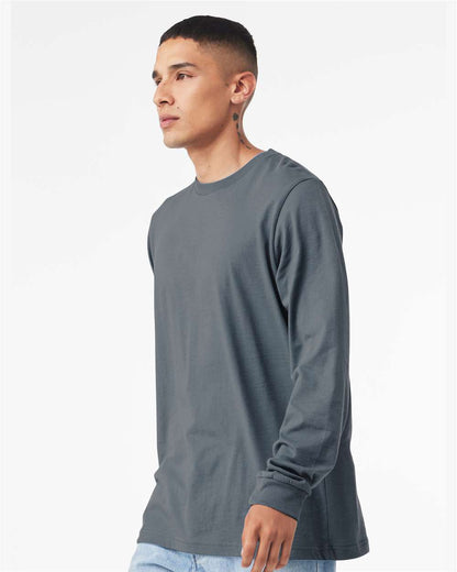 BELLA + CANVAS 3501 Unisex Jersey Long Sleeve Tee - Steel Blue - On Model Side