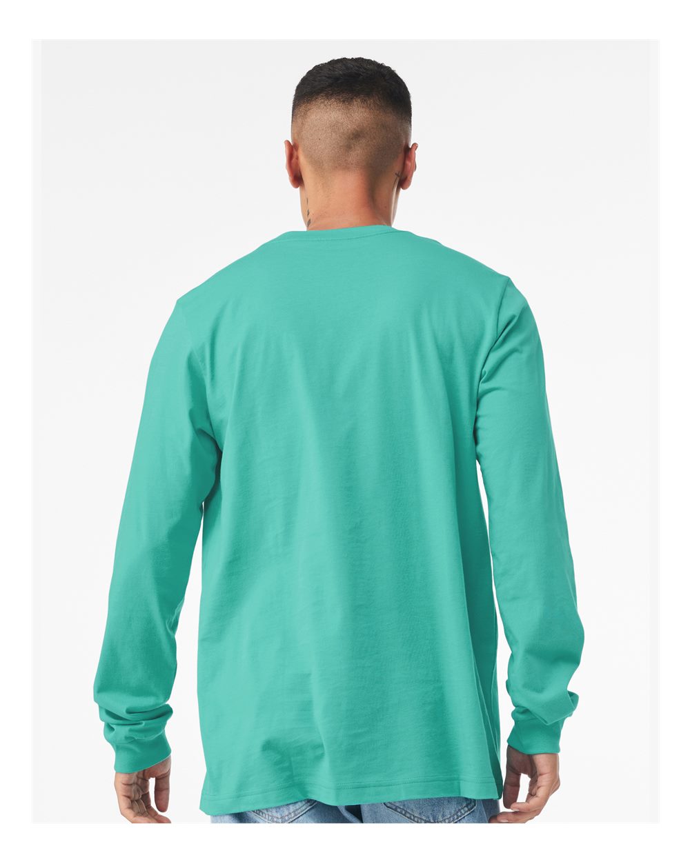 BELLA + CANVAS 3501 Unisex Jersey Long Sleeve Tee - Teal - On Model Back