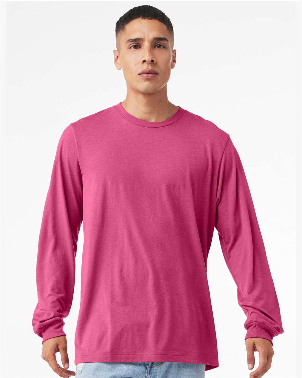 BELLA + CANVAS 3501 Unisex Jersey Long Sleeve Tee - Berry - On Model Front
