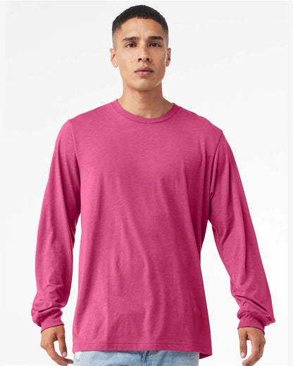 BELLA + CANVAS 3501 Unisex Jersey Long Sleeve Tee - Berry - On Model Front