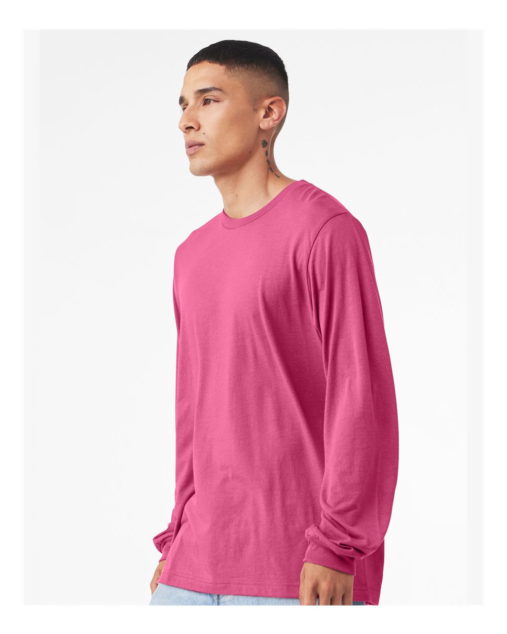 BELLA + CANVAS 3501 Unisex Jersey Long Sleeve Tee - Berry - On Model Side