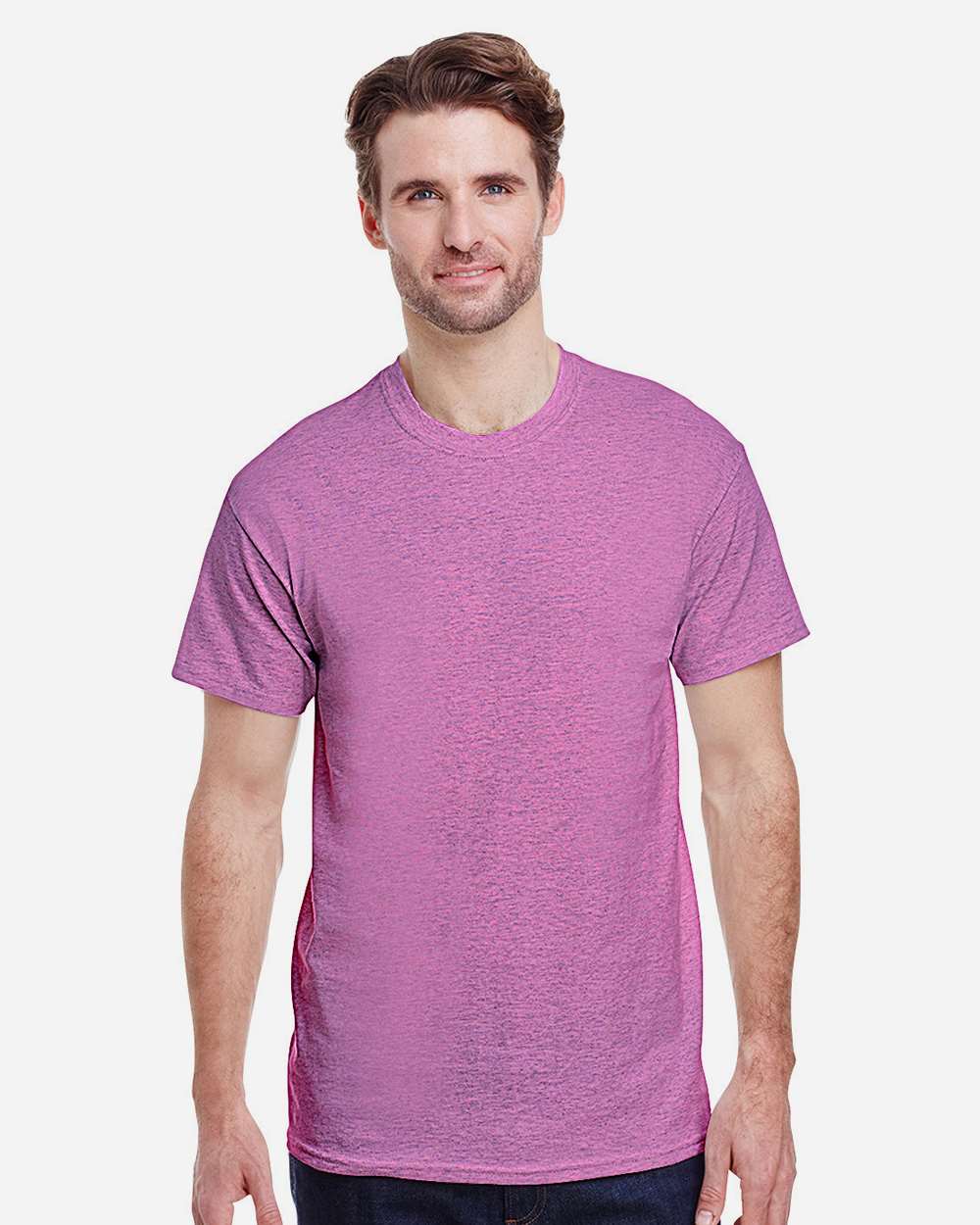 Gildan 5000 Unisex Heavy Cotton™ T-Shirt - Heather Radiant Orchid - On Model Front
