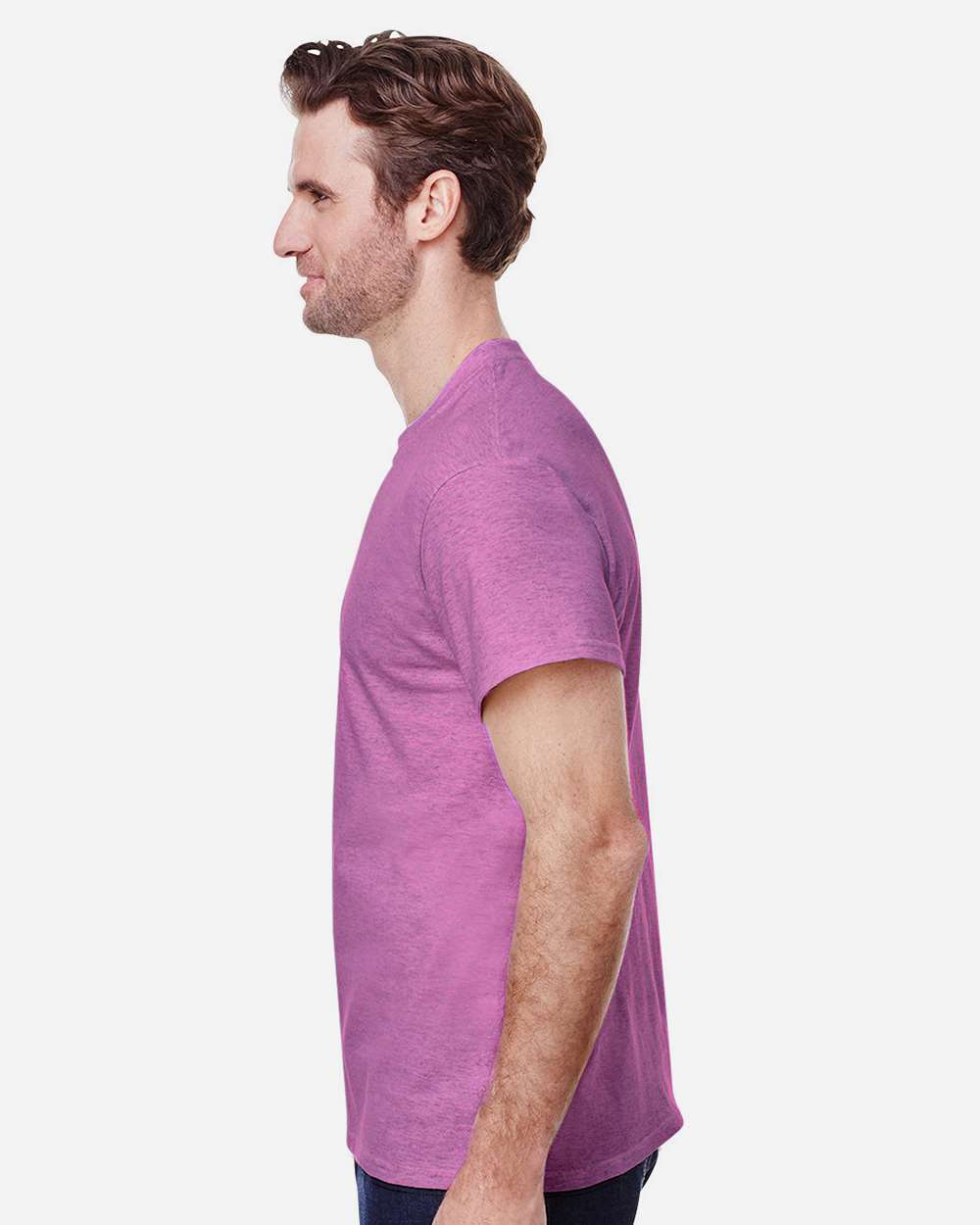 Gildan 5000 Unisex Heavy Cotton™ T-Shirt - Heather Radiant Orchid - On Model Side