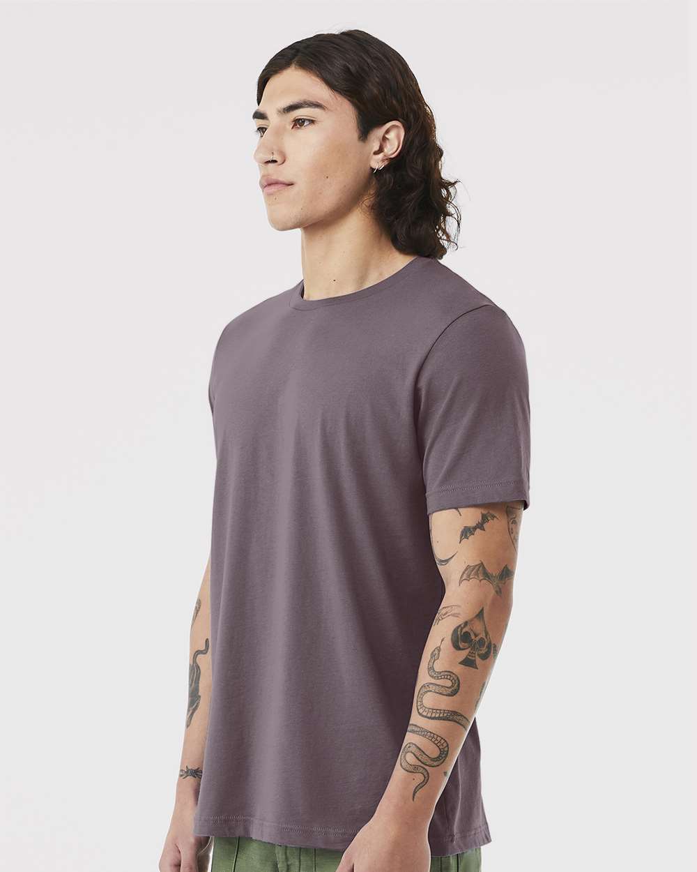 BELLA + CANVAS 3001 Jersey Tee - Purple Storm - On Model Side