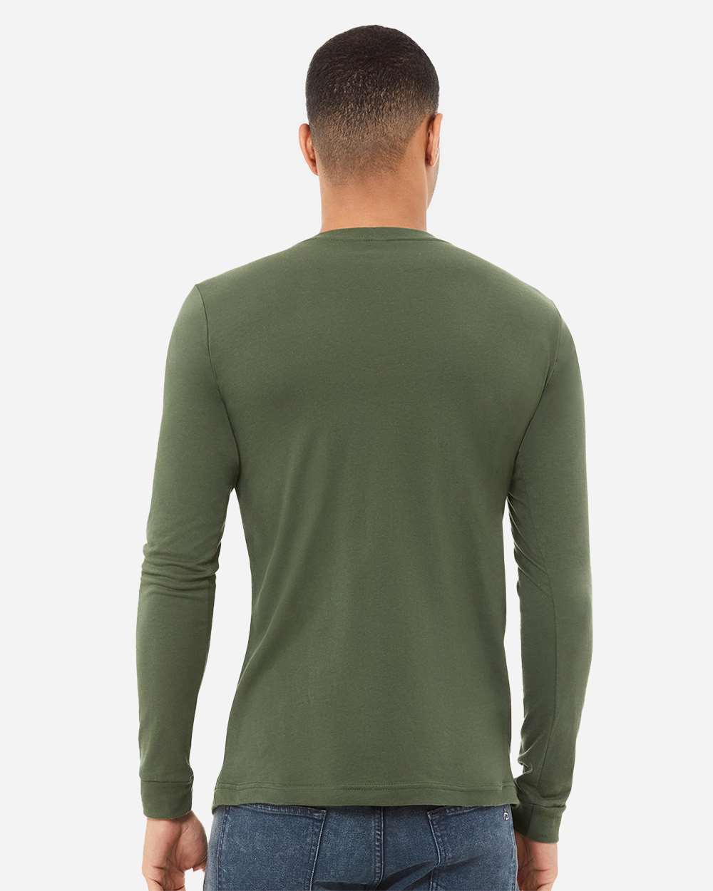 BELLA + CANVAS 3501 Unisex Jersey Long Sleeve Tee - Military Green - On Model Back