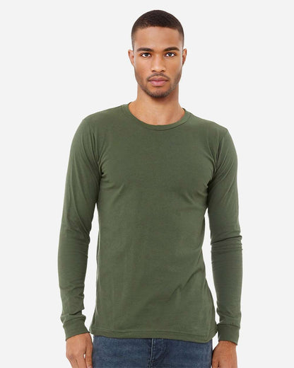 BELLA + CANVAS 3501 Unisex Jersey Long Sleeve Tee - Military Green - On Model Front