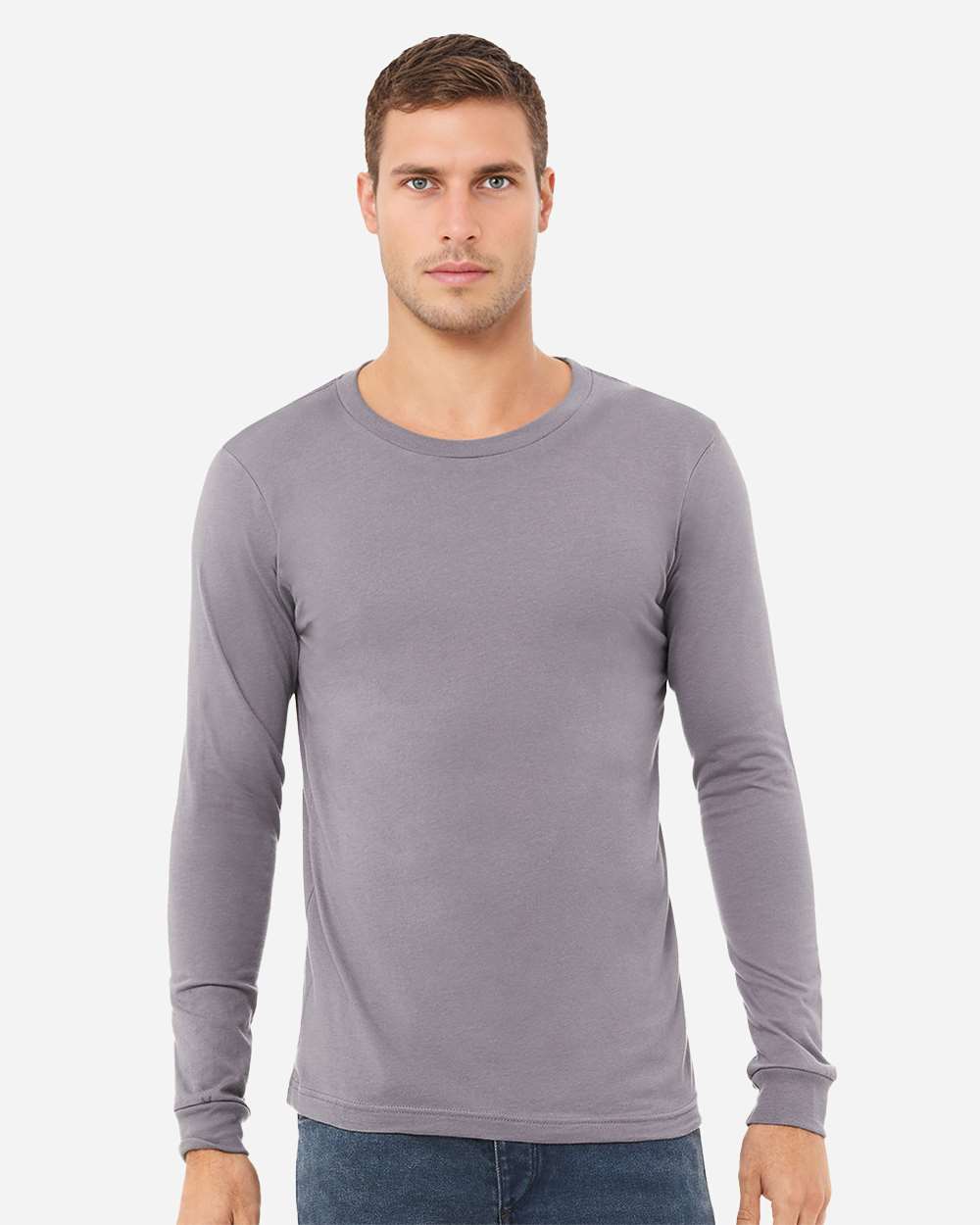 BELLA + CANVAS 3501 Unisex Jersey Long Sleeve Tee - Storm - On Model Front