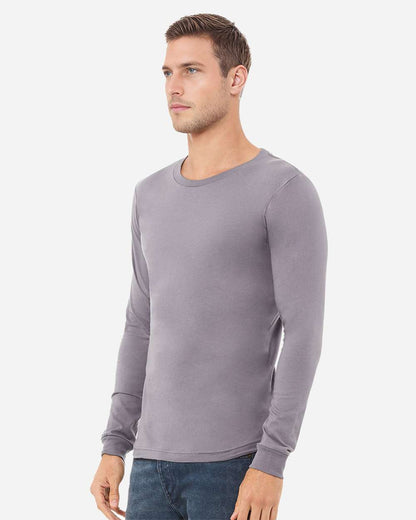 BELLA + CANVAS 3501 Unisex Jersey Long Sleeve Tee - Storm - On Model Side