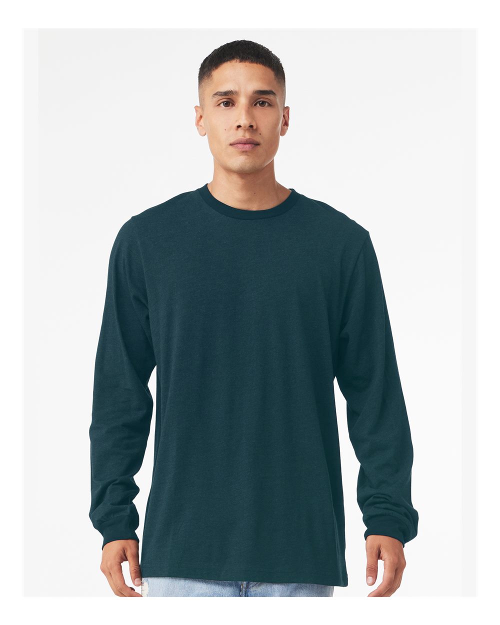 BELLA + CANVAS 3501 Unisex Jersey Long Sleeve Tee - Atlantic - On Model Front