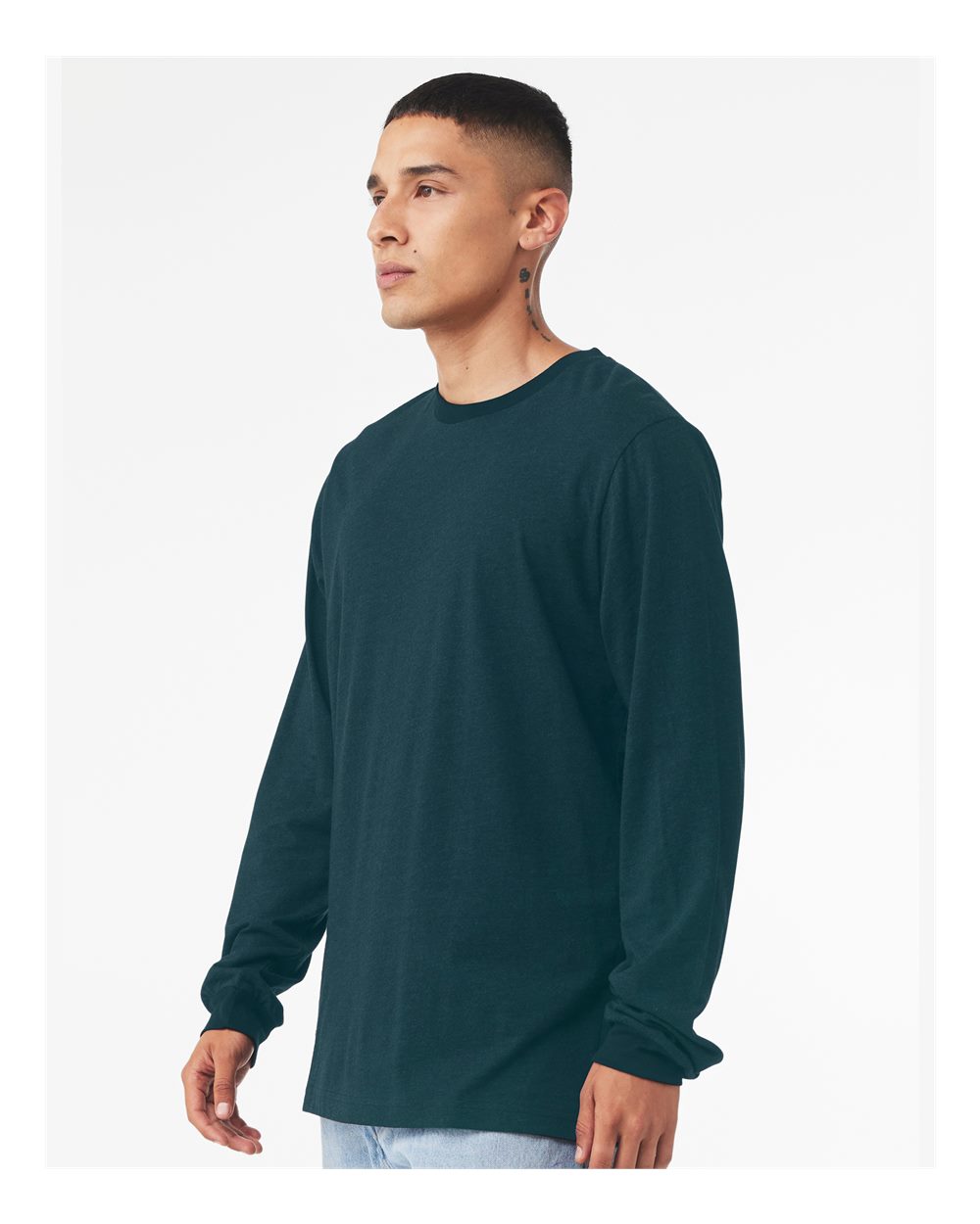 BELLA + CANVAS 3501 Unisex Jersey Long Sleeve Tee - Atlantic - On Model Side