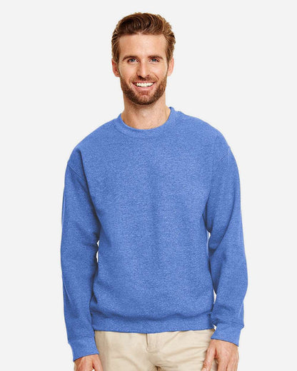 Gildan 18000 Unisex Heavy Blend™ Crewneck Sweatshirt - Heather Deep Royal - On Model Front