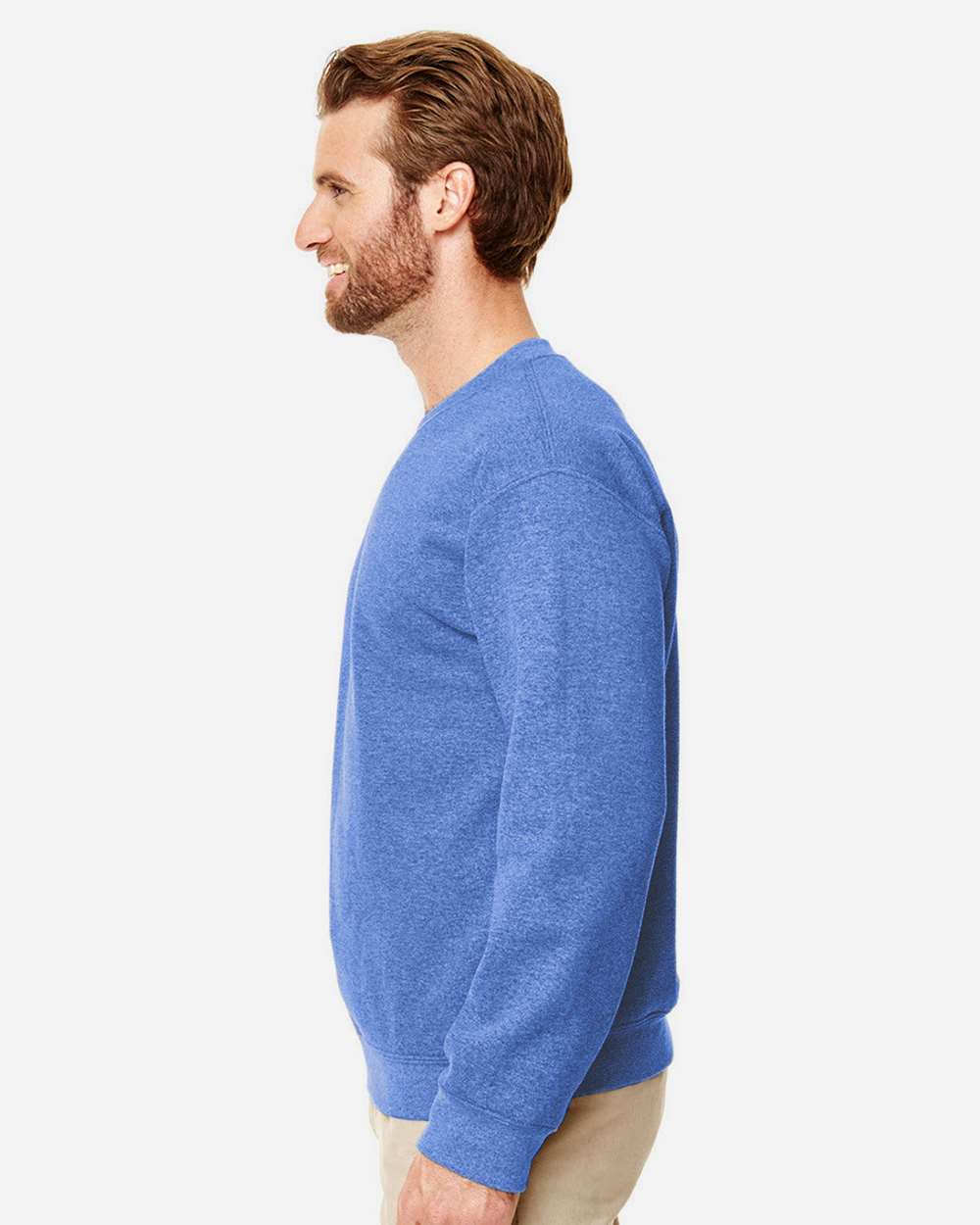 Gildan 18000 Unisex Heavy Blend™ Crewneck Sweatshirt - Heather Deep Royal - On Model Side