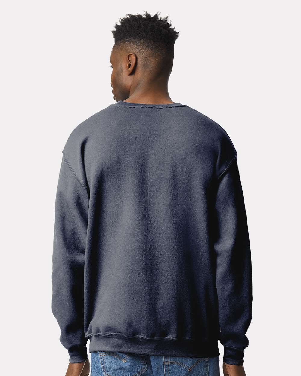 Gildan 18000 Unisex Heavy Blend™ Crewneck Sweatshirt - Heather Dark Navy - On Model Back