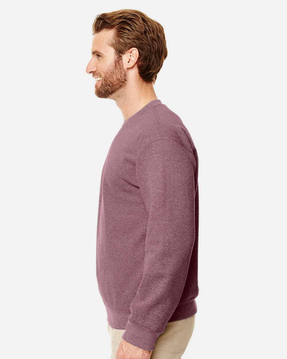 Gildan 18000 Unisex Heavy Blend™ Crewneck Sweatshirt - Heather Dark Maroon - On Model Side