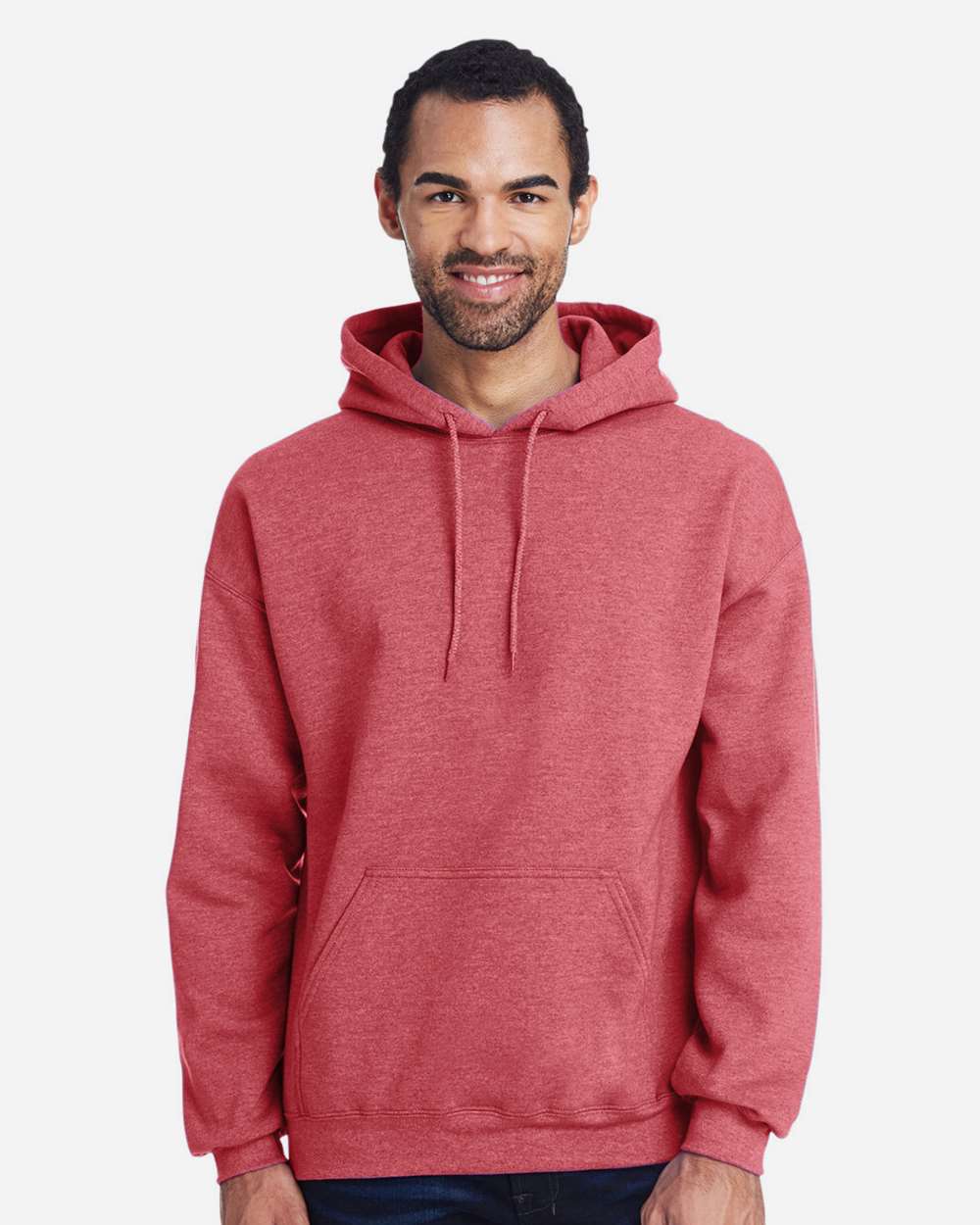Gildan 18500 Unisex Heavy Blend™ Hooded Sweatshirt - Heather Scarlet Red - On Model Front