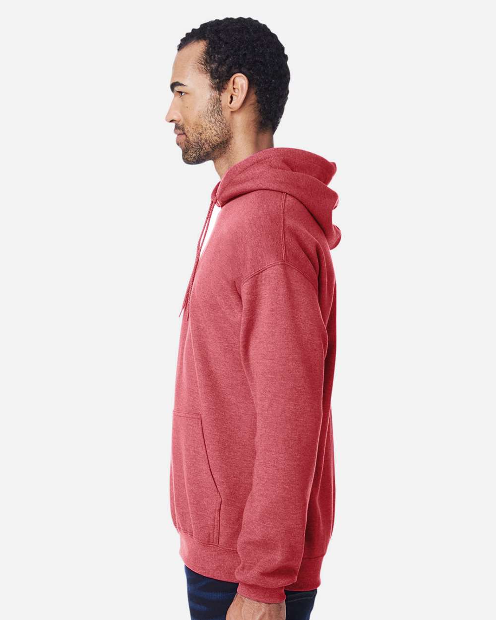 Gildan 18500 Unisex Heavy Blend™ Hooded Sweatshirt - Heather Scarlet Red - On Model Side