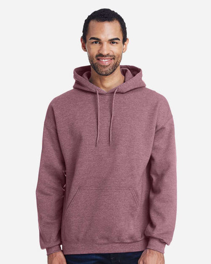 Gildan 18500 Unisex Heavy Blend™ Hooded Sweatshirt - Heather Dark Maroon - On Model Front