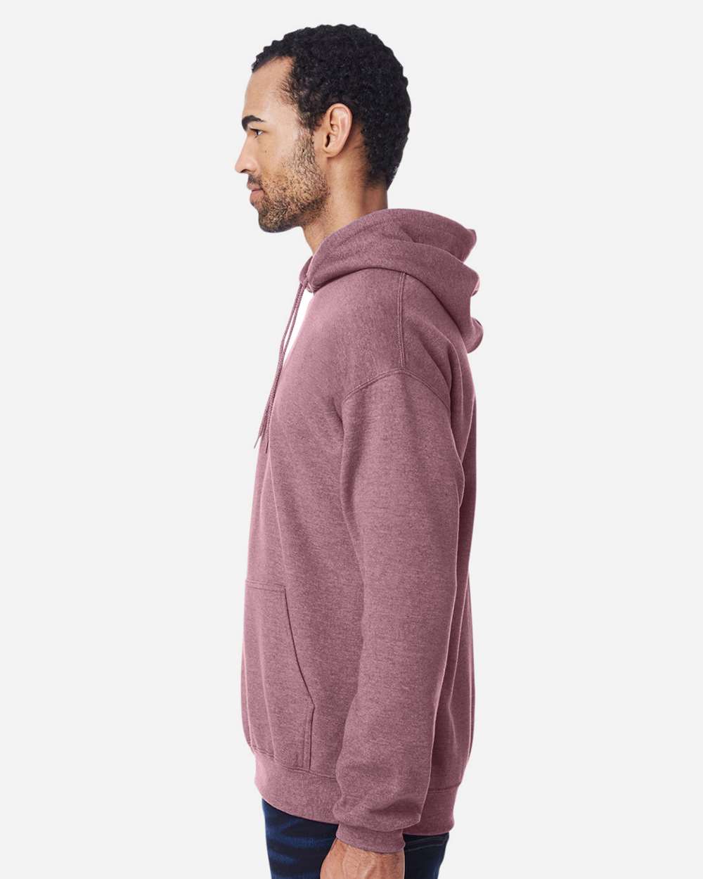 Gildan 18500 Unisex Heavy Blend™ Hooded Sweatshirt - Heather Dark Maroon - On Model Side