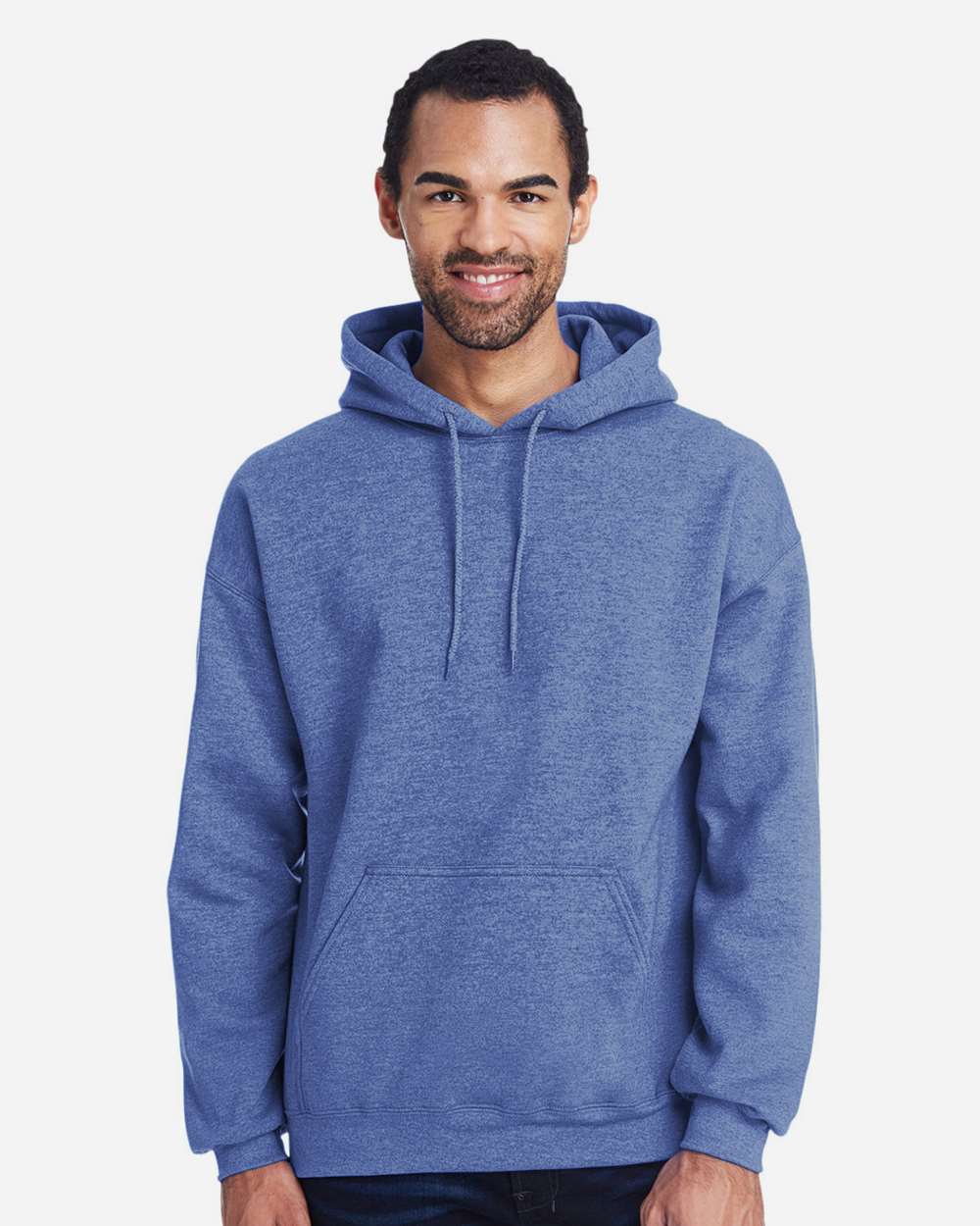 Gildan 18500 Unisex Heavy Blend™ Hooded Sweatshirt - Heather Deep Royal - On Model Front